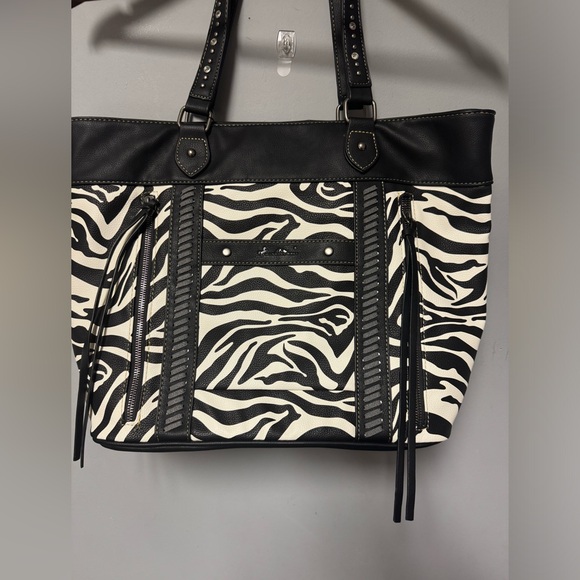 Montana West Zebra Print Leather Tassel Concealed Carry Tote Bag Retail $70 - Picture 2 of 6